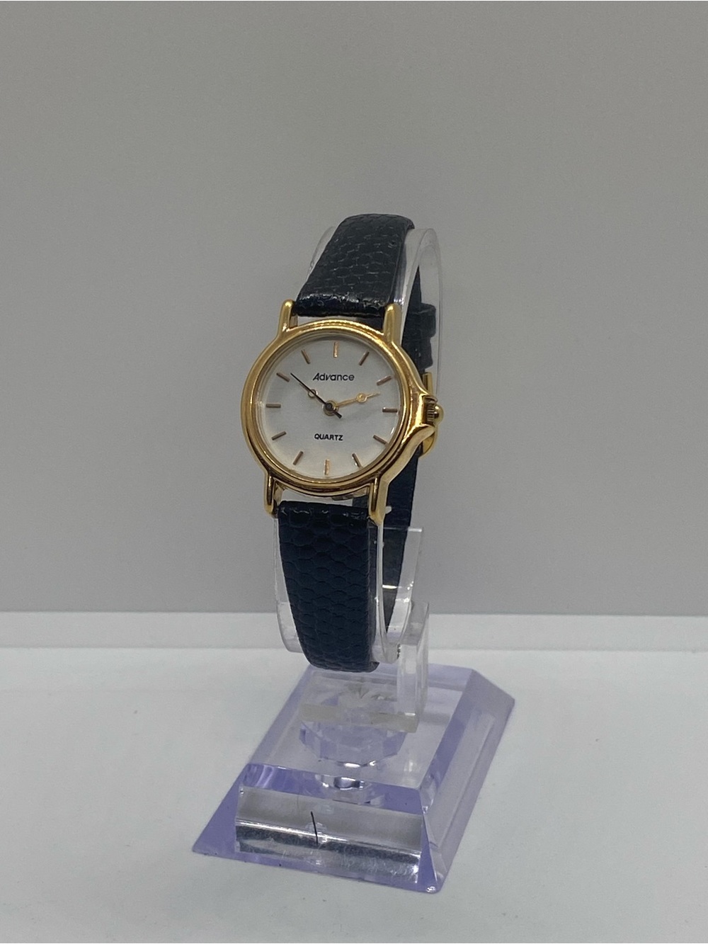 Women's Gold Case Quartz Watch with Black Leather Strap